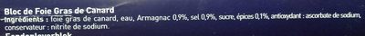 Bloc de foie gras de canard ingredients label