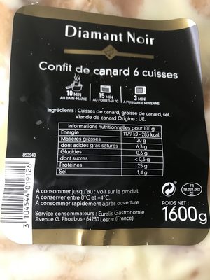 Confit canard ingredients label