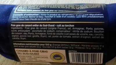 Foie gras ingredients label