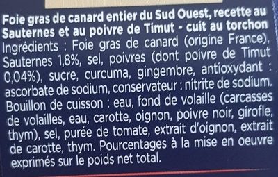 Grande sélection - Foie gras de canard entier du Sud-Ouest ingredients label