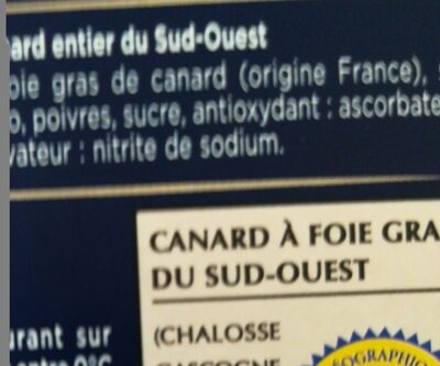 Foie gras de canard entier du Sud-Ouest ingredients label