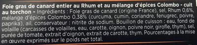 Foie gras de canard entier ingredients label