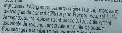 Excellence - Bloc de fois gras de canard du Sud-Ouest ingredients label