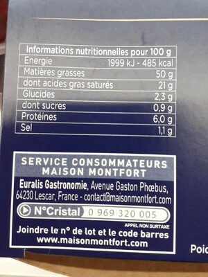 Bloc de foie gras de canard nutrition facts table