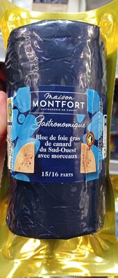 Bloc de foie gras de canard du Sud-Ouest avec morceaux front packaging