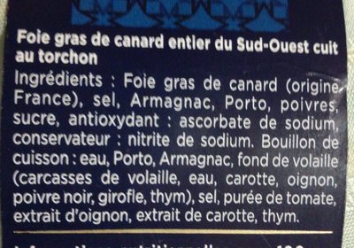 Foie gras de canard entier ingredients label
