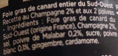 Foie gras entier du Sud Ouest ingredients label