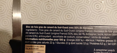Foie gras du sud-ouest ingredients label