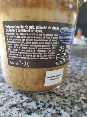Ristotto au confit de canard et aux cèpes ingredients label