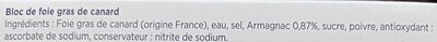 Bloc de foie gras de canard ingredients label