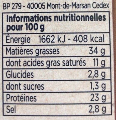 Magret canard séché ingredients label