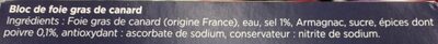 Bloc de foie gras de canard ingredients label