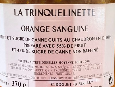 Orange sanguine ingredients label