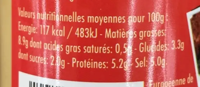 Moutarde à table & en cuisine - Fine & relevée nutrition facts table