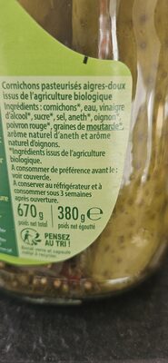 Cornichons ingredients label