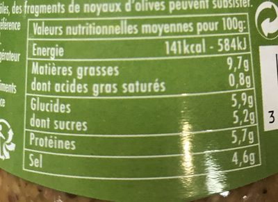 Moutarde olives noires ingredients label