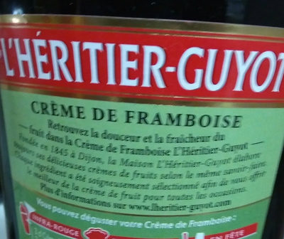 "70CL Creme De Framboise Heritiers Guyot 15 °" ingredients label