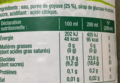 Nectar De Goyave nutrition facts table