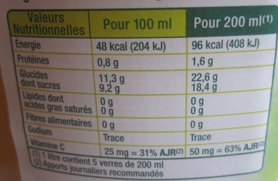Orange douce sans pulpe nutrition facts table