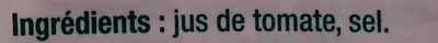 Jus de tomate ingredients label
