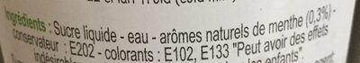 Sirop De Menthe Verte ingredients label