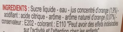 Sirop Orange ingredients label
