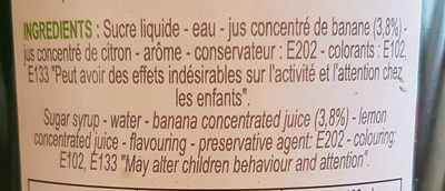 Sirop de banane verte ingredients label