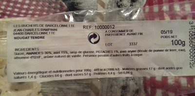 Nougat au miel de la vallée de Barcelonette ingredients label