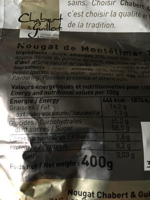 Nougat de montelimar ingredients label
