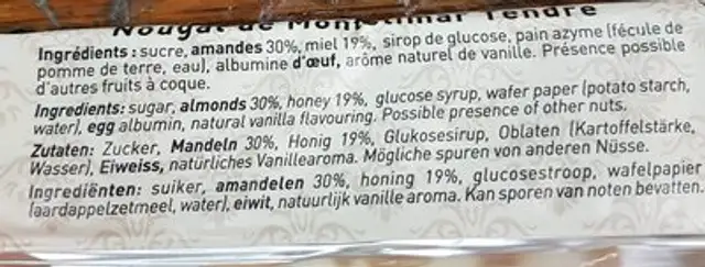 Chabert Et Guillot Povence Nougat Bar 200GR ingredients label