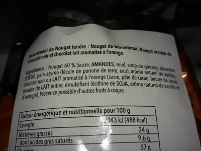 Nougat de montelimar lait orange ingredients label