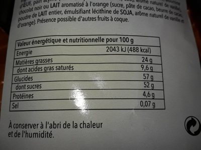 Nougat de montelimar lait orange nutrition facts table