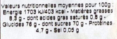 Nougat tendre nutrition facts table