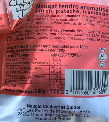 Nougat tendre assorti nutrition facts table