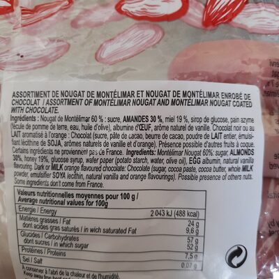Nougat de montelilar et assortiment ingredients label
