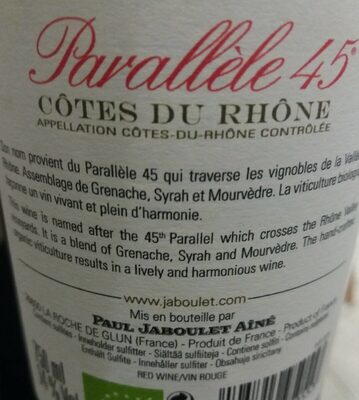 Parallèle 45 ingredients label