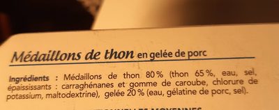 Médaillons de thon ingredients label