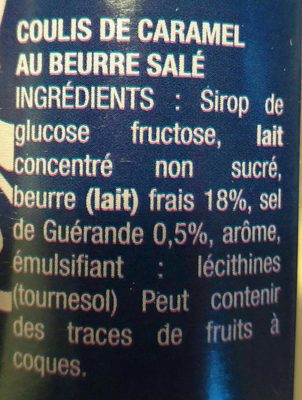 Coulis de caramel au beurre salé ingredients label