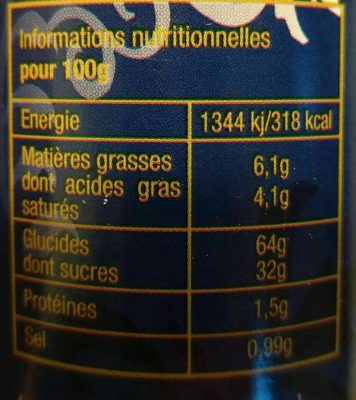 Coulis de caramel au beurre salé nutrition facts table