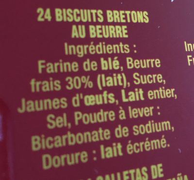 14 Oz Large Red Tin Traou Mad Palets De Pont Aven Butter Cookies ingredients label