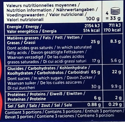 Les Galettes de Pont-Aven nutrition facts table