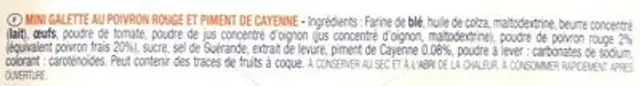 Mini galettes poivron piment de cayenne ingredients label