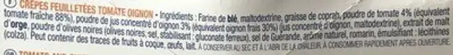 Crêpes feuilletées tomate et oignon ingredients label