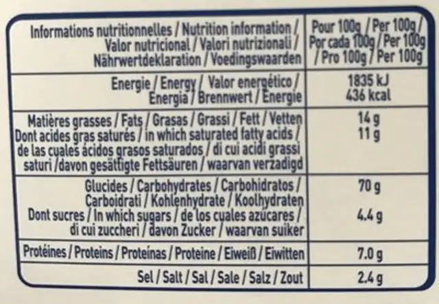 Crêpes Feuilletées Chèvre & Graines de Pavot nutrition facts table