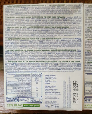 Crêpes fourrées Boursin ingredients label