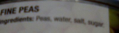 Petits pois peas ingredients label