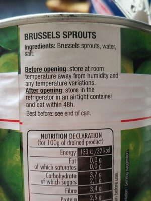 Choux de Bruxelles ingredients label