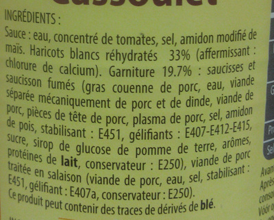 Cassoulet ingredients label