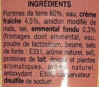 Gratin Dauphinois ingredients label