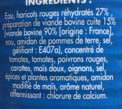 Chili con carne ingredients label